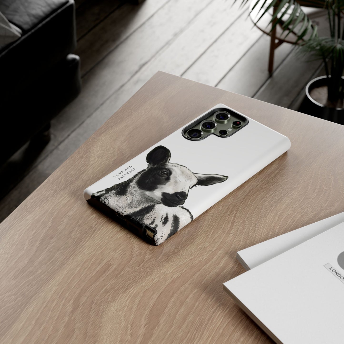 Dutch Spotted Sheep Portrait Phone Case - Black & White Lamb Illustration Protective Cover