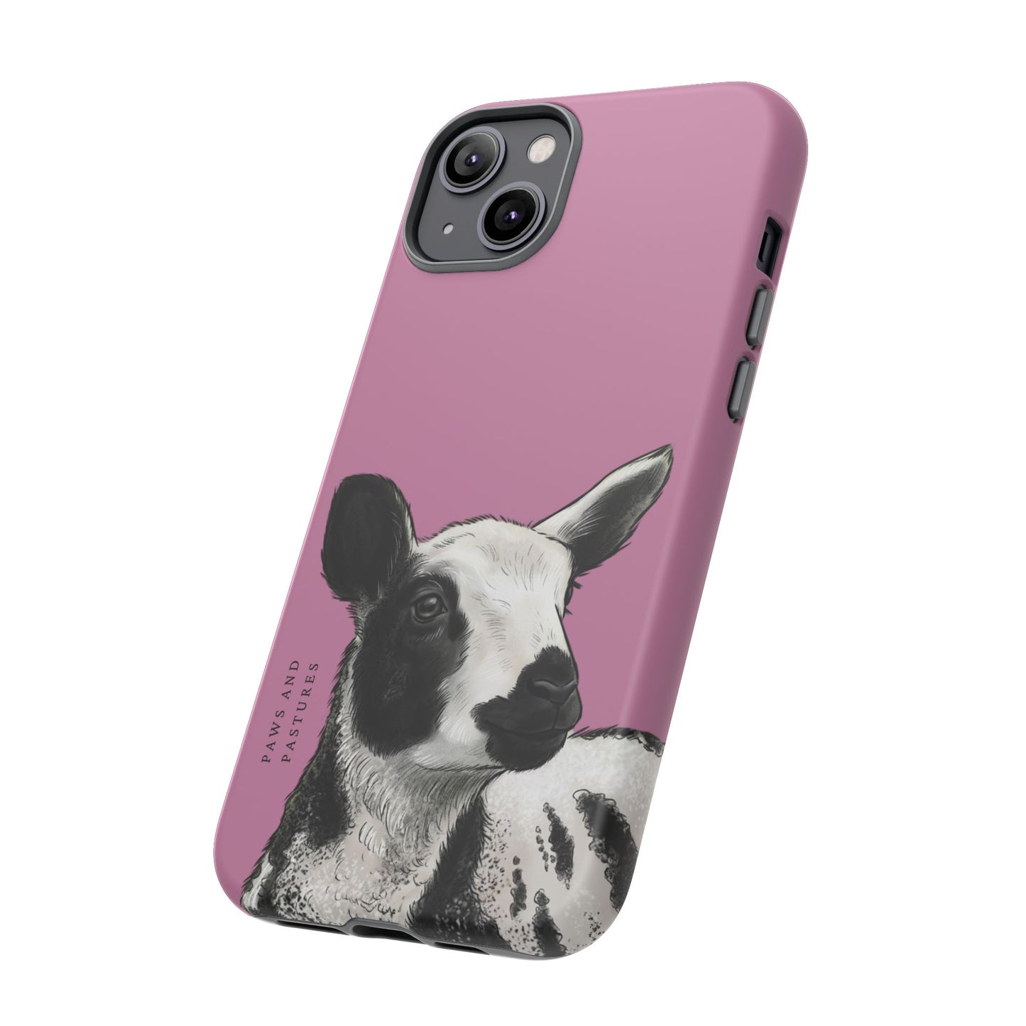 Pink Dutch Spotted Sheep Portrait Phone Case - Black & White Lamb Illustration Protective Cover