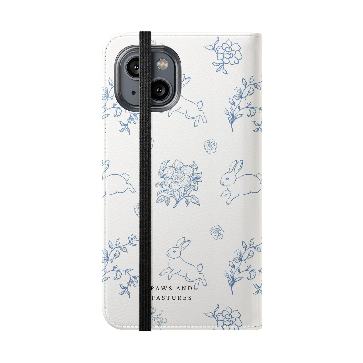 Bunny Pattern Flip Phone Case – Floral Blue Rabbit Wallet Cover