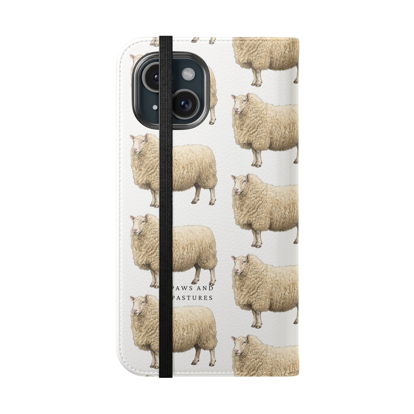 Cheviot Sheep Pattern Flip Phone Case – Cute Pastoral Wallet Cover with Card Slots