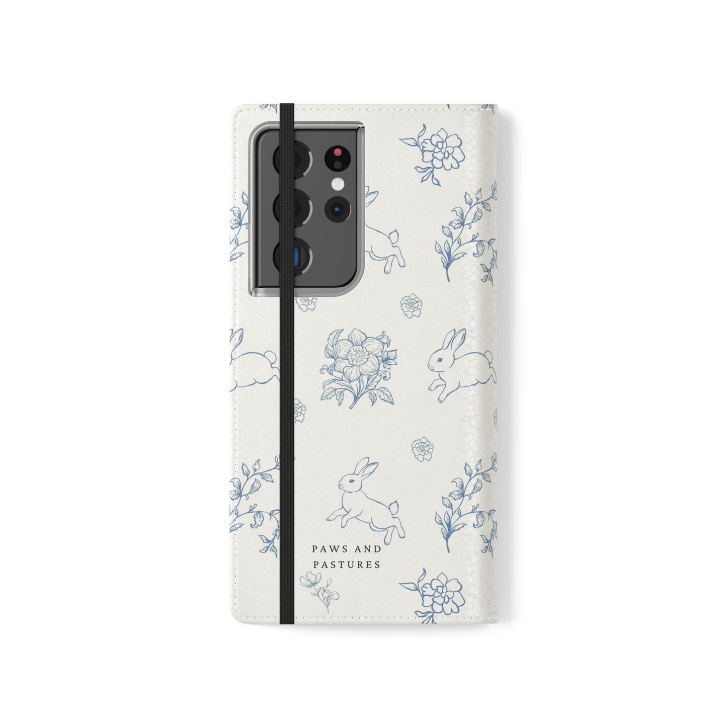 Bunny Pattern Flip Phone Case – Floral Blue Rabbit Wallet Cover