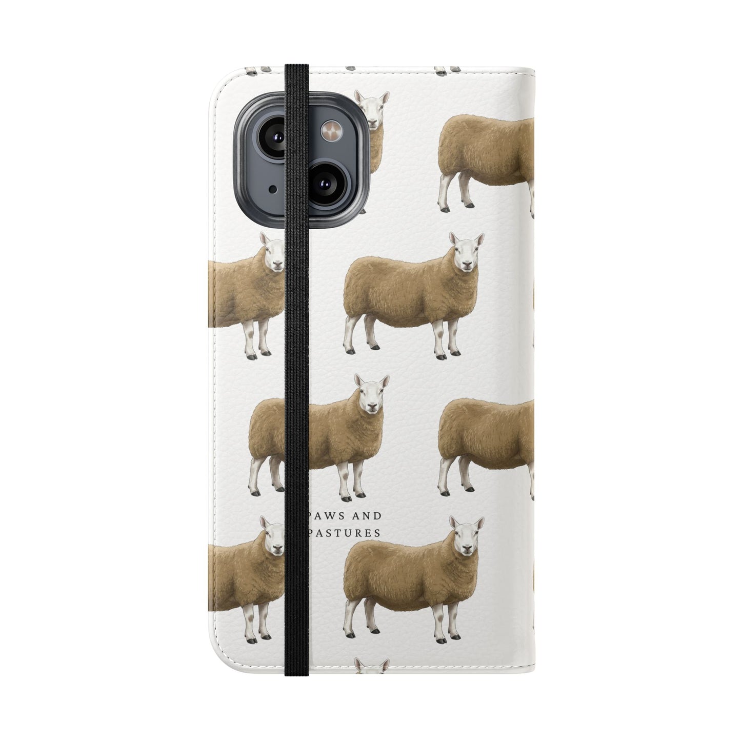 Cheviot Sheep Pattern Flip Phone Case – Cute Pastoral Wallet Cover with Card Slots