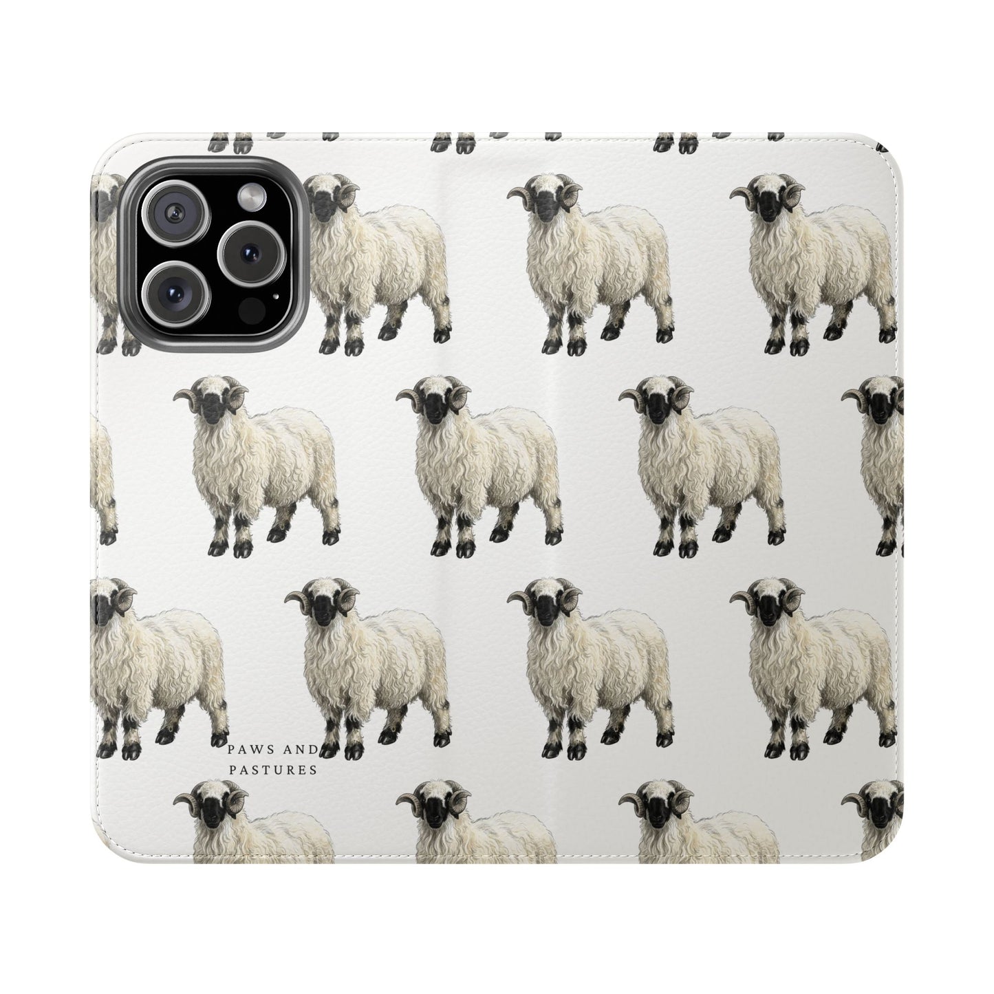 Valais Blacknose Sheep Pattern Flip Phone Case – Cute Farm Animal Wallet Cover