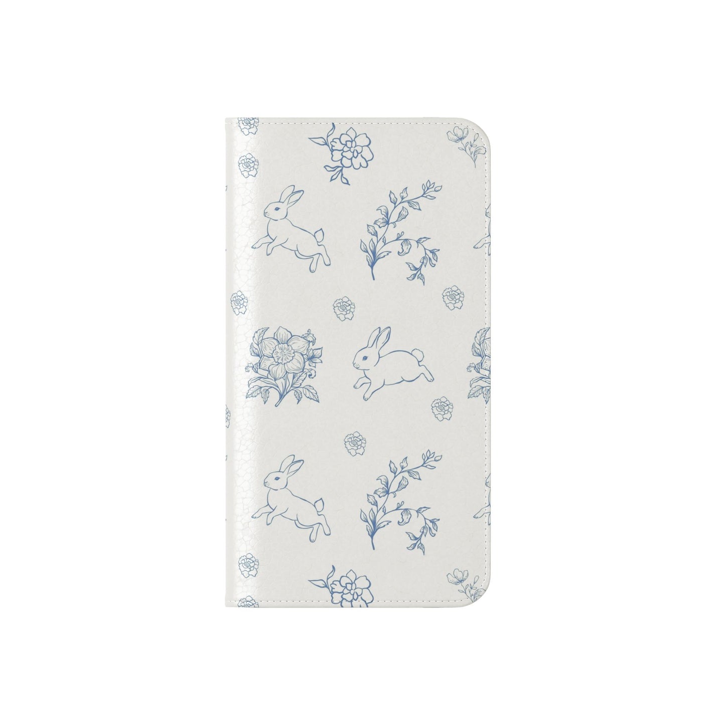 Bunny Pattern Flip Phone Case – Floral Blue Rabbit Wallet Cover