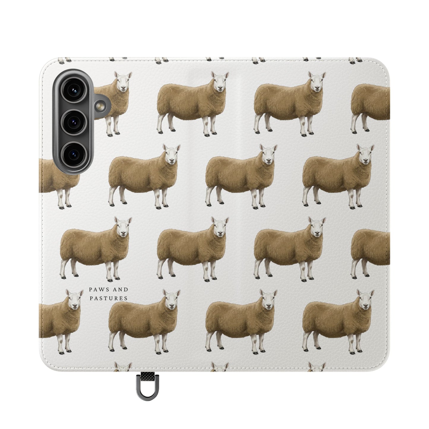 Cheviot Sheep Pattern Flip Phone Case – Cute Pastoral Wallet Cover with Card Slots