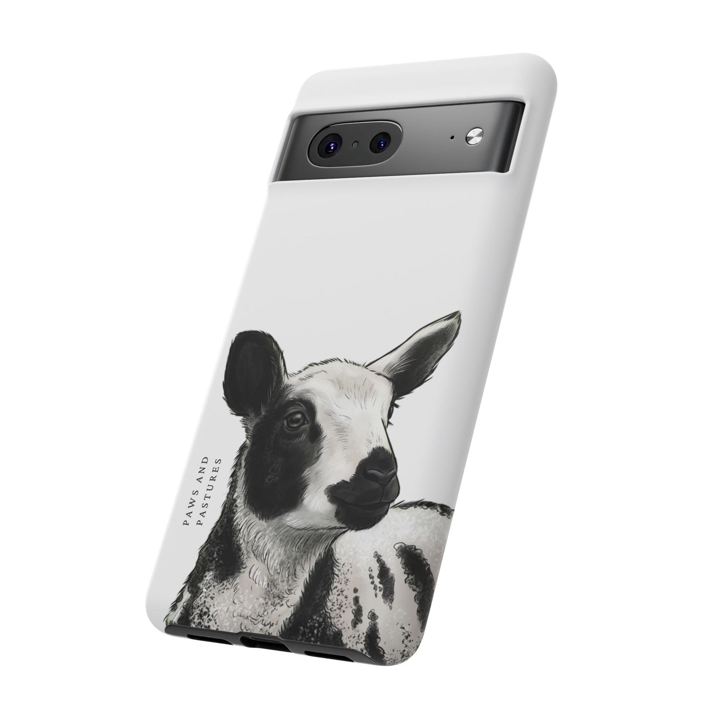 Dutch Spotted Sheep Portrait Phone Case - Black & White Lamb Illustration Protective Cover