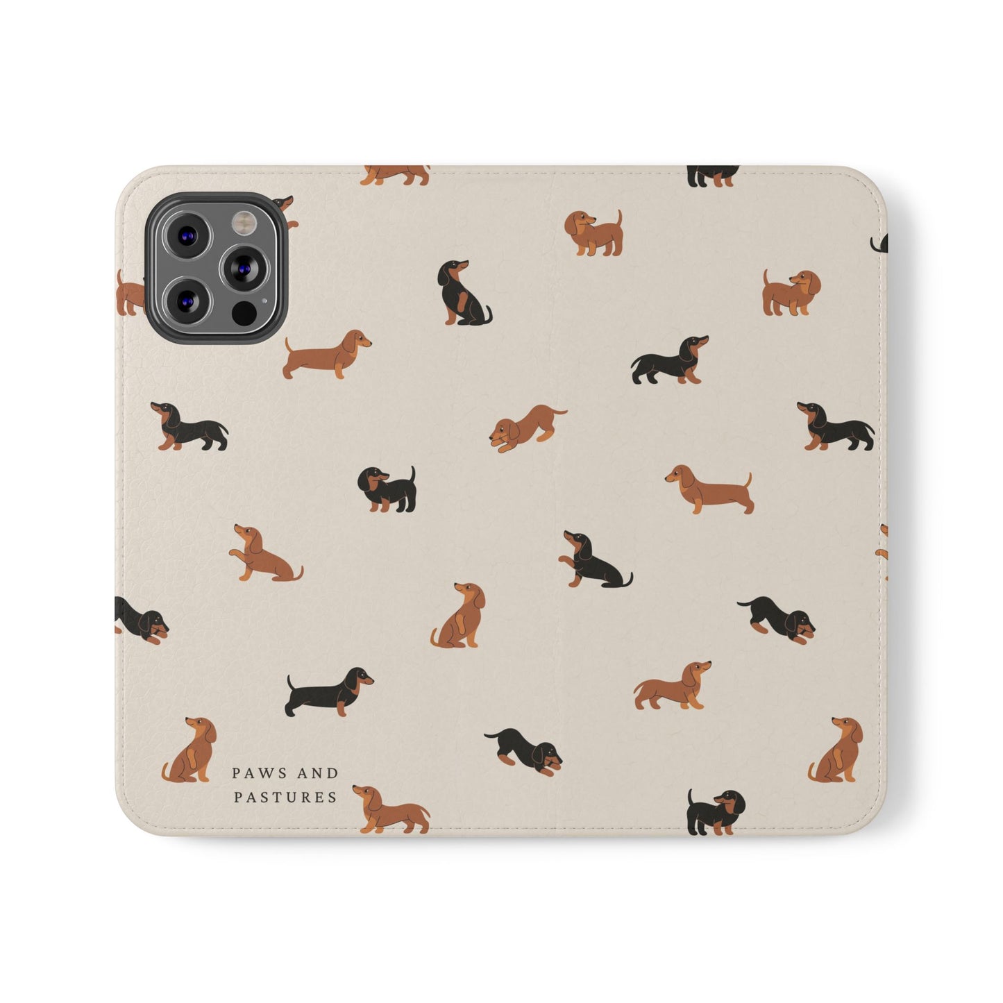 Dachshund Pattern Flip Phone Case — Wallet Folio with Card Slots