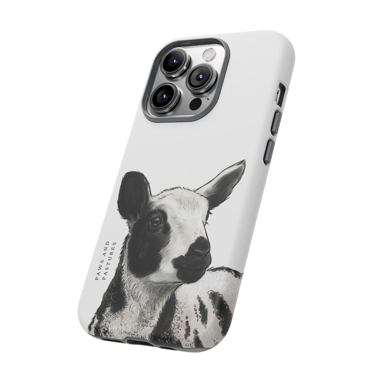 Dutch Spotted Sheep Portrait Phone Case - Black & White Lamb Illustration Protective Cover