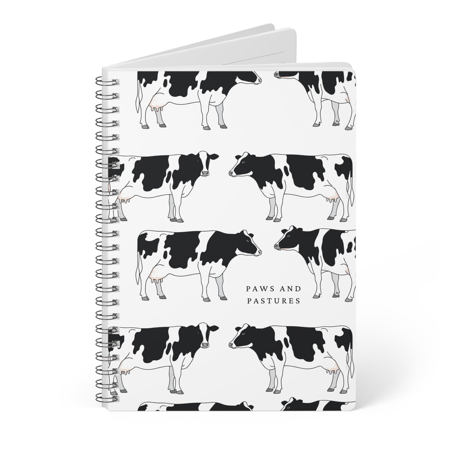 Cow Pattern A5 Wirobound Notebook — "Paws and Pastures" Lined Journal