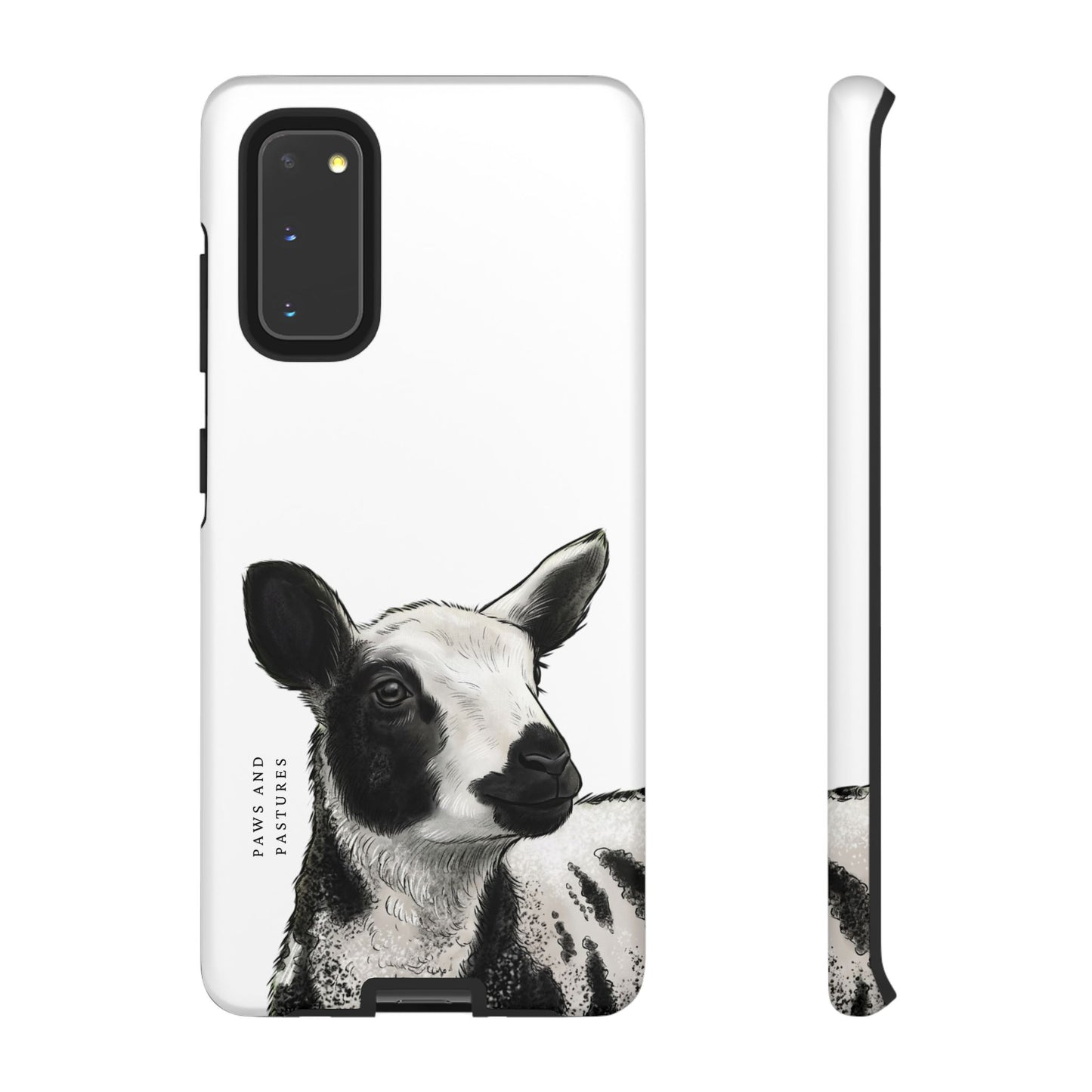 Dutch Spotted Sheep Portrait Phone Case - Black & White Lamb Illustration Protective Cover