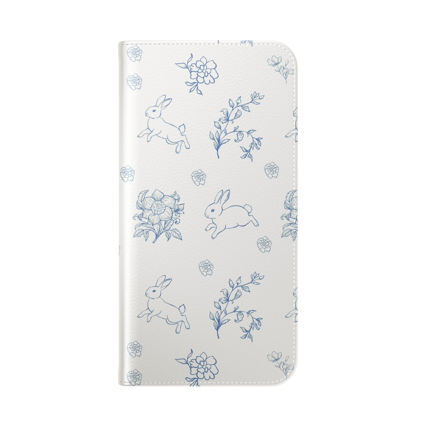 Bunny Pattern Flip Phone Case – Floral Blue Rabbit Wallet Cover