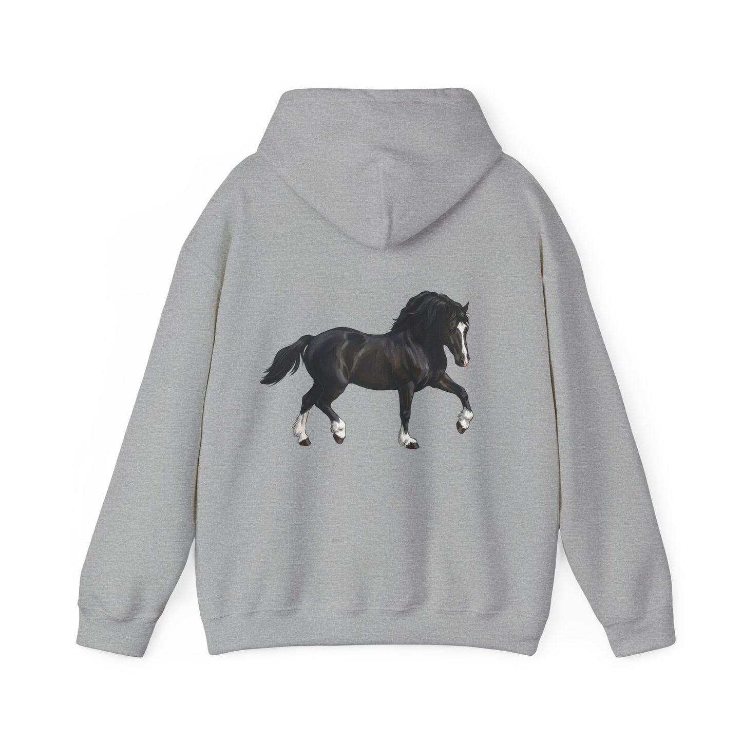 Black Horse Graphic Hoodie — Equestrian Sweatshirt with Prancing Stallion Print