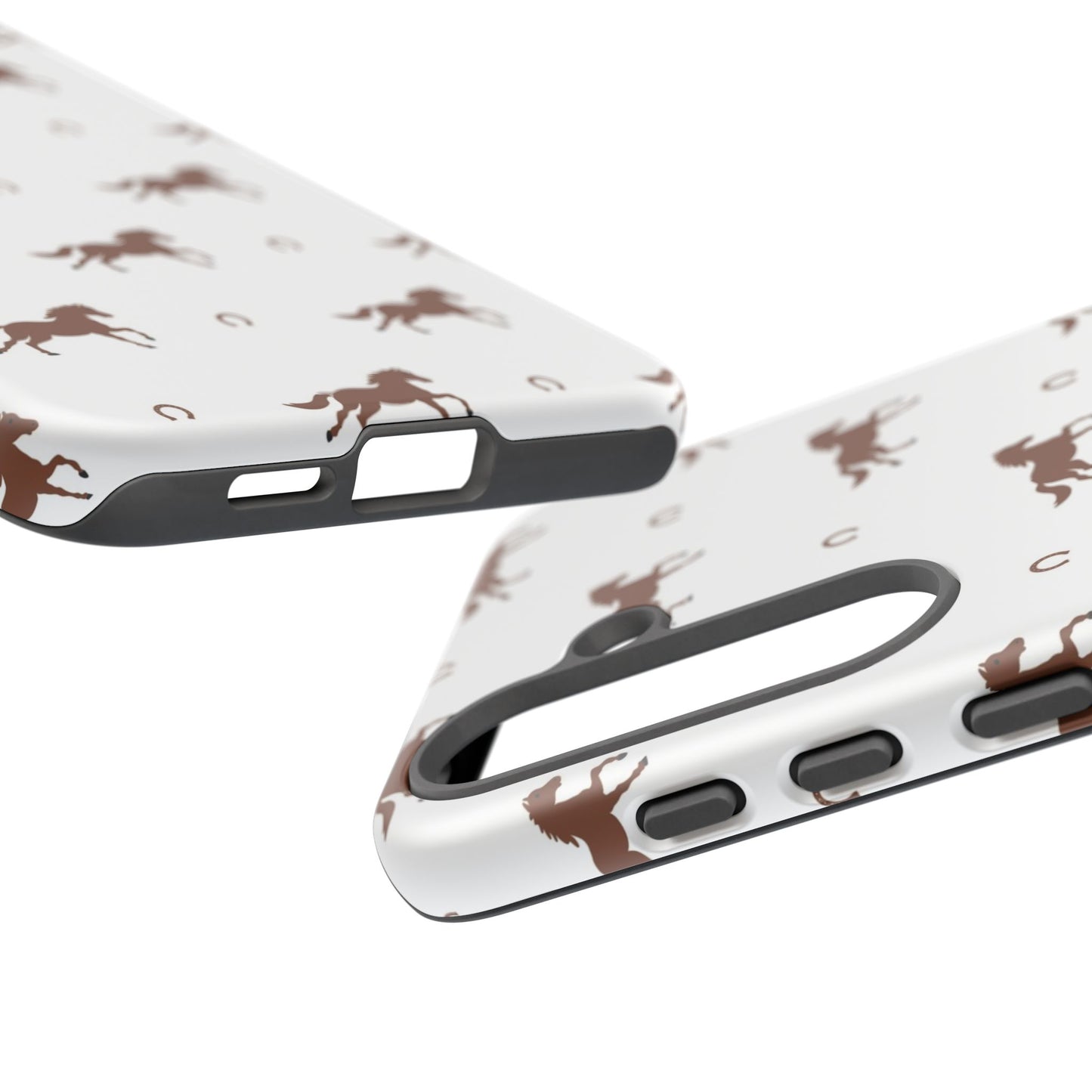 Horse Pattern Tough Phone Case — Brown Galloping Horses & Horseshoes on White