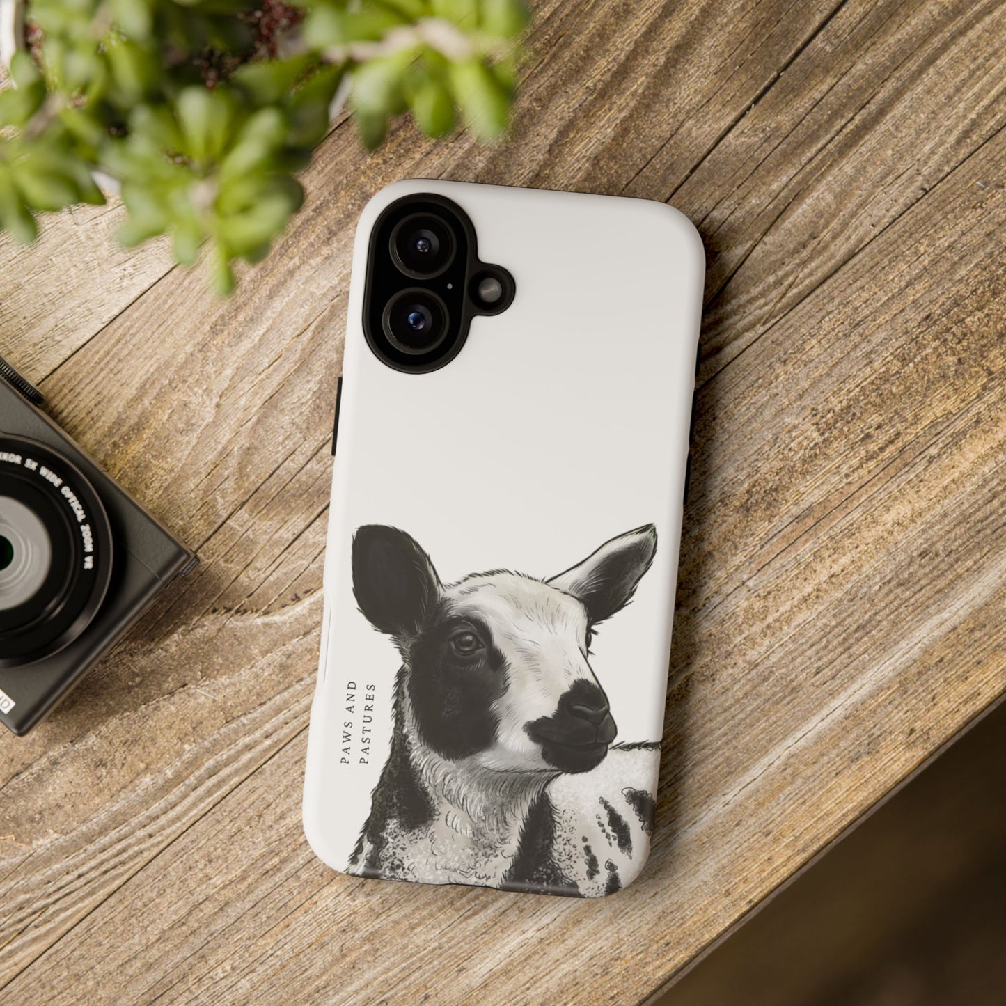 Dutch Spotted Sheep Portrait Phone Case - Black & White Lamb Illustration Protective Cover