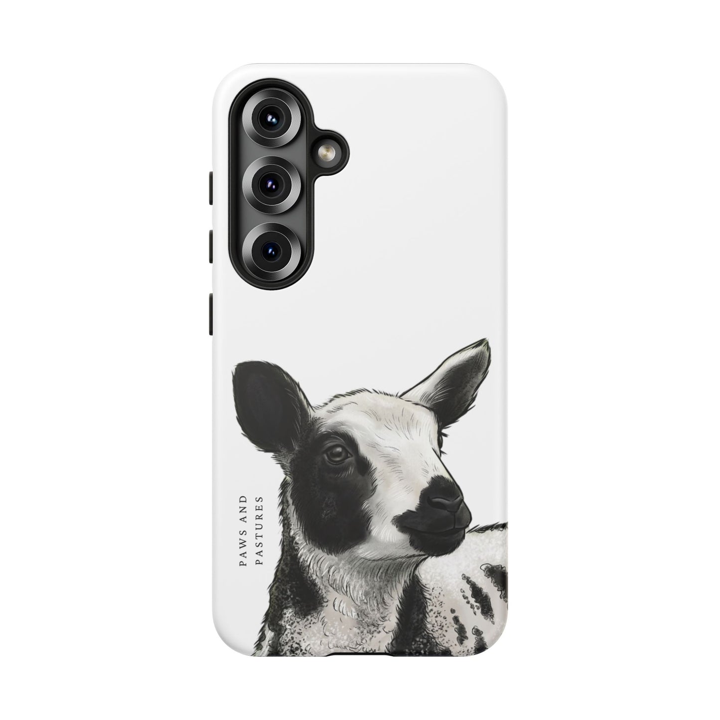 Dutch Spotted Sheep Portrait Phone Case - Black & White Lamb Illustration Protective Cover
