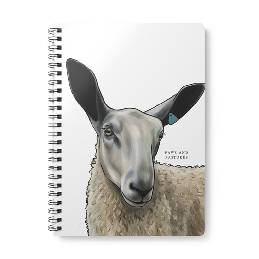 Blue Faced Leicester Sheep Portrait Spiral Notebook – 'Paws and Pastures' A5 Wirobound Journal