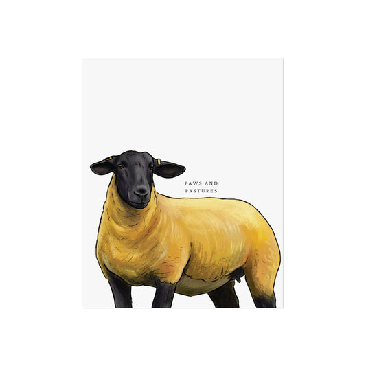 Suffolk Sheep Fine Art Poster — Yellow Suffolk Sheep Illustration (Paws and Pastures)