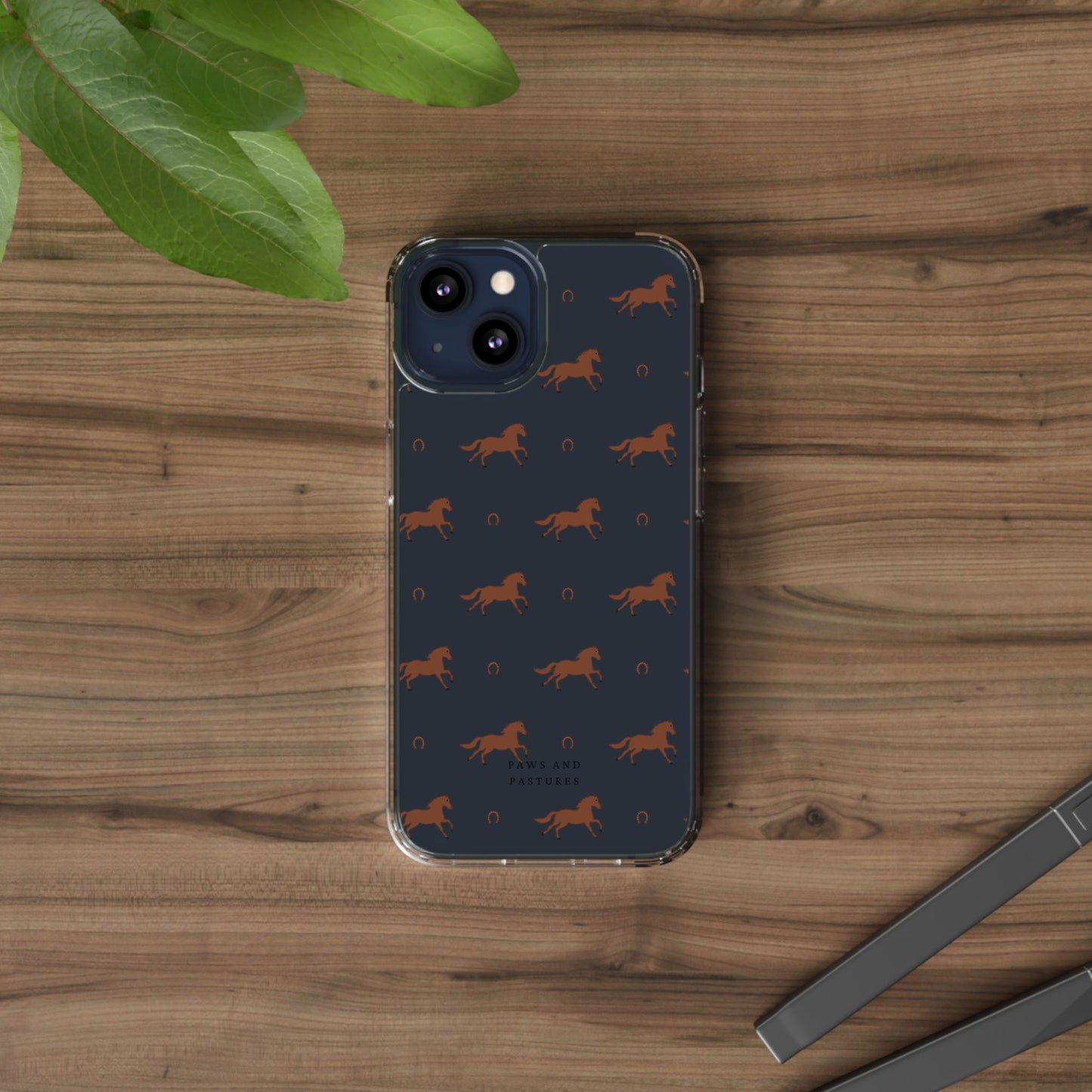 Horse Pattern Clear Phone Case — Equestrian Horses & Horseshoes Design