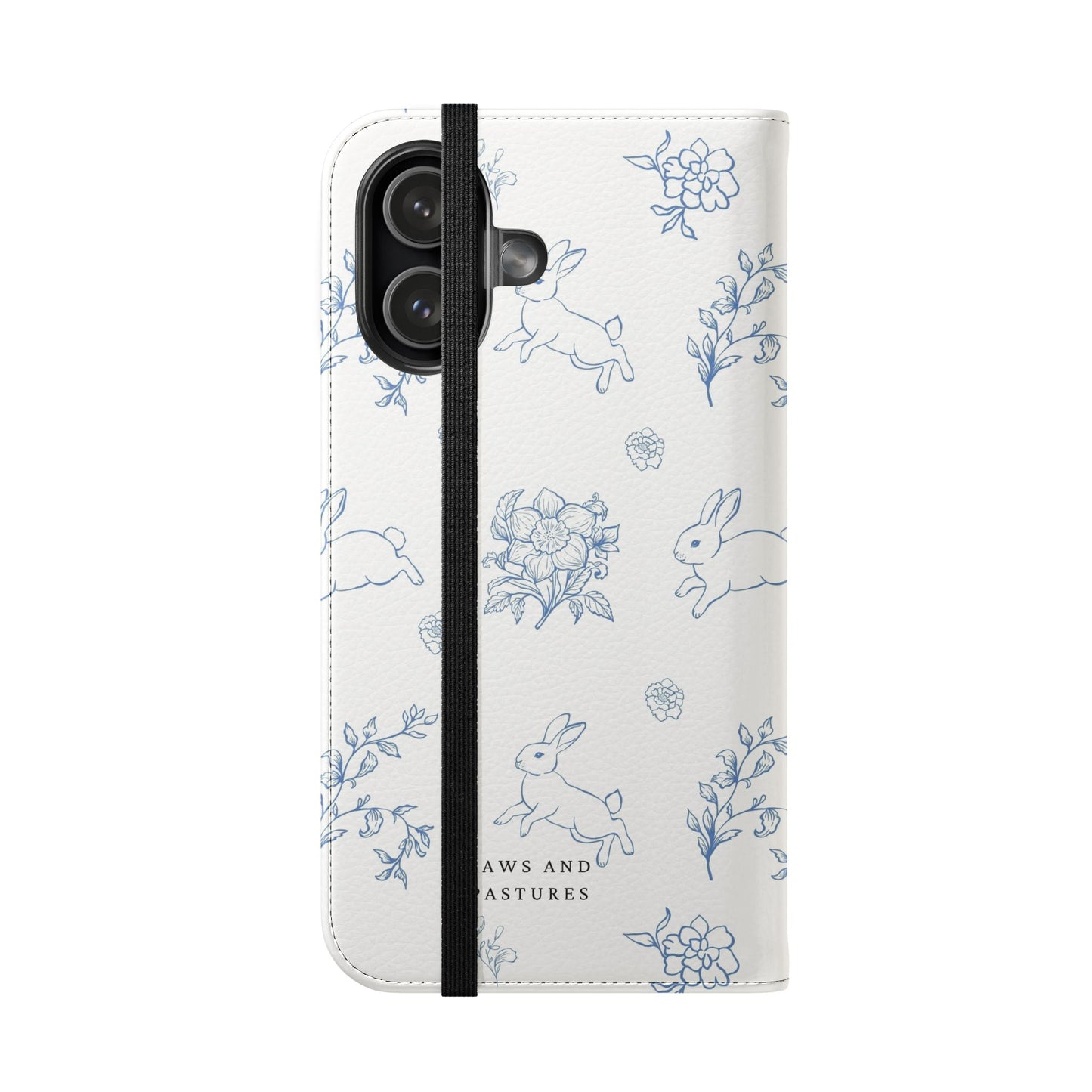 Bunny Pattern Flip Phone Case – Floral Blue Rabbit Wallet Cover