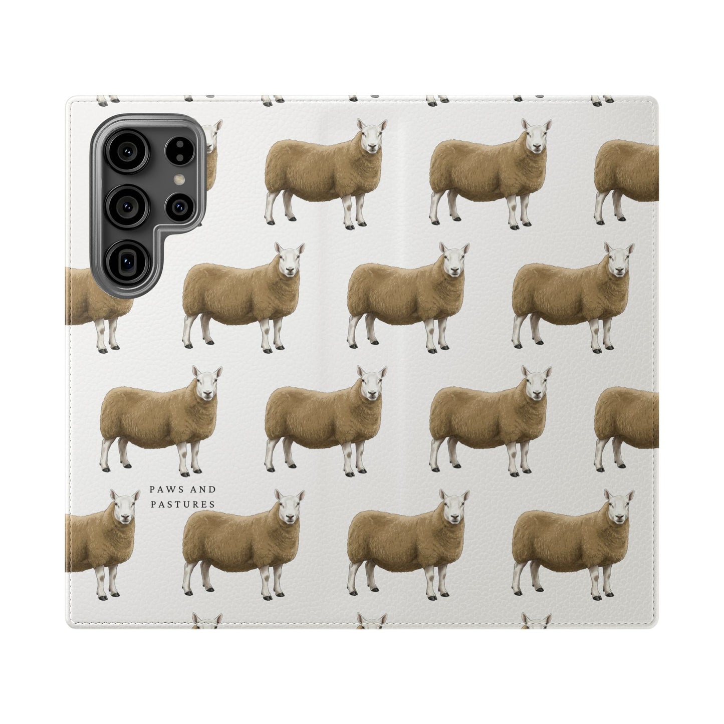 Cheviot Sheep Pattern Flip Phone Case – Cute Pastoral Wallet Cover with Card Slots