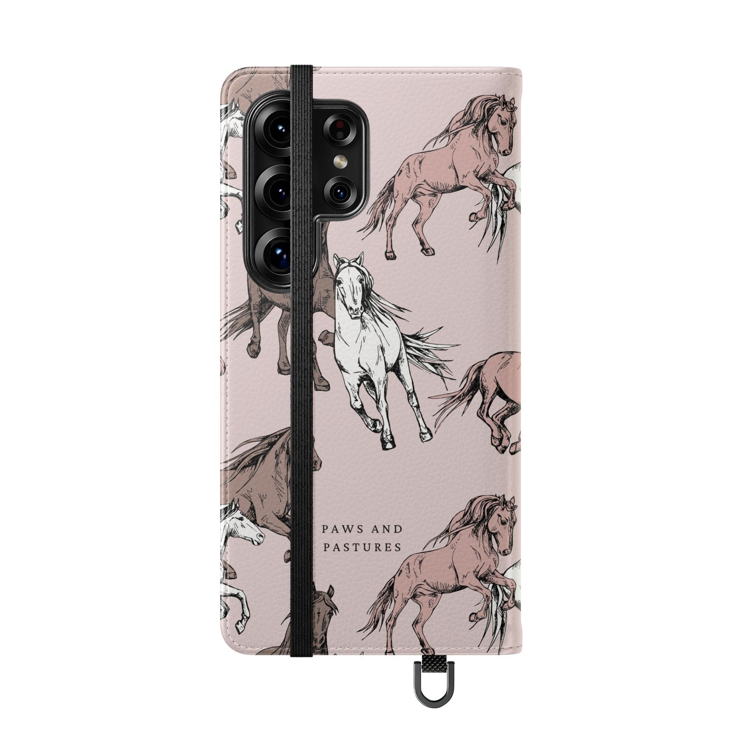 Horse Pattern Flip Phone Case — Pink Running Horses Wallet Cover