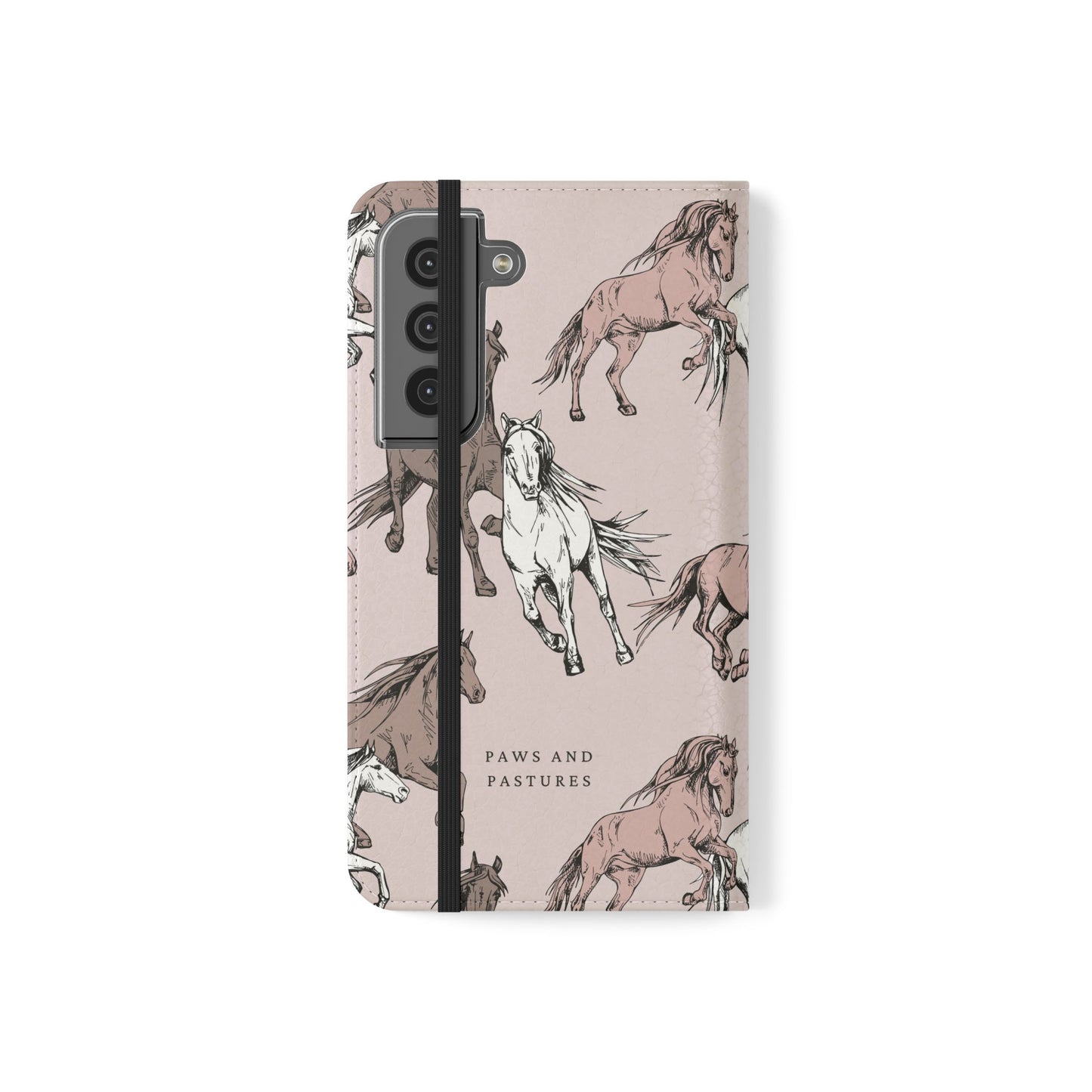 Horse Pattern Flip Phone Case — Pink Running Horses Wallet Cover