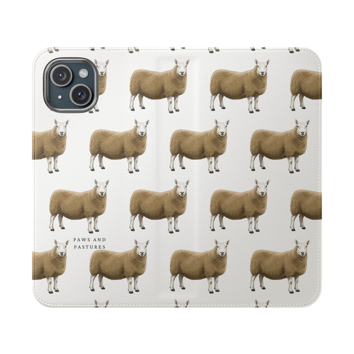 Cheviot Sheep Pattern Flip Phone Case – Cute Pastoral Wallet Cover with Card Slots