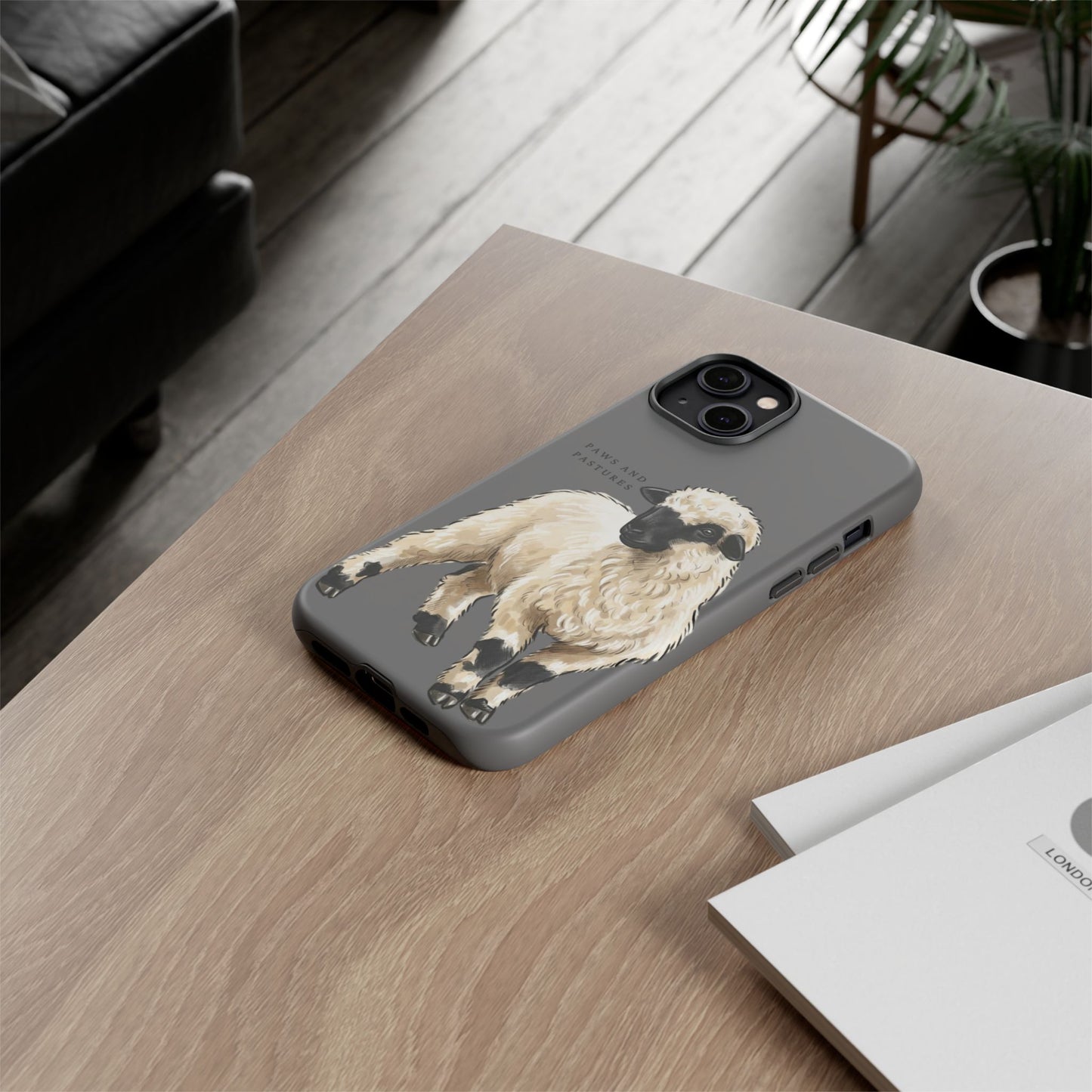 Grey Valais Blacknose Sheep Phone Case – 'Paws and Pastures' Cute Lamb Protective iPhone Cover