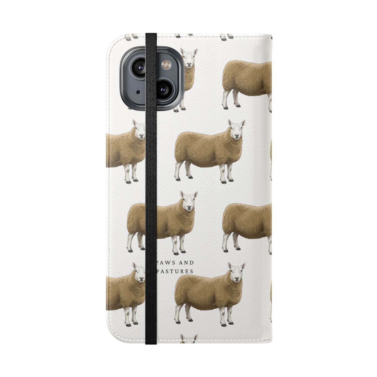 Cheviot Sheep Pattern Flip Phone Case – Cute Pastoral Wallet Cover with Card Slots