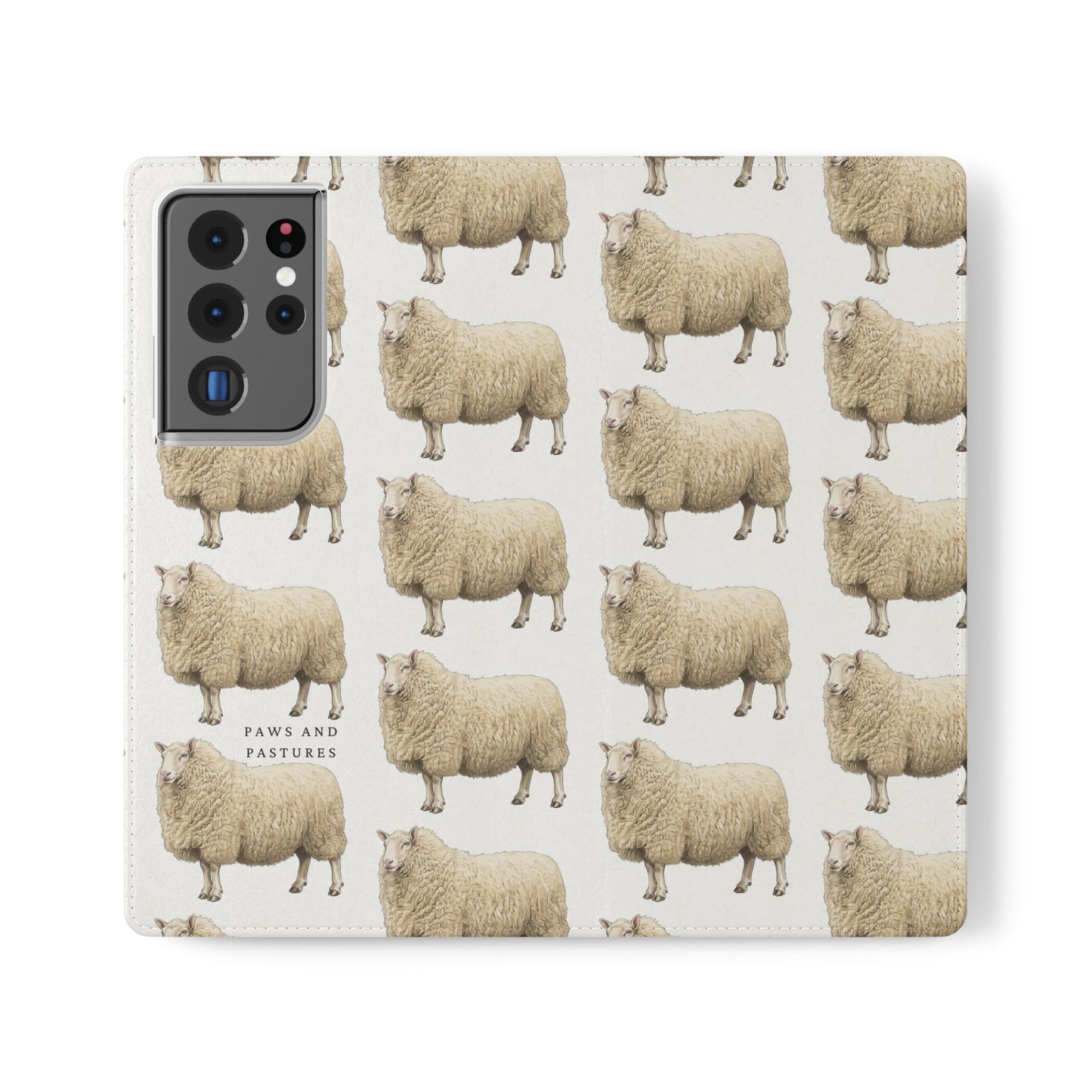 Cheviot Sheep Pattern Flip Phone Case – Cute Pastoral Wallet Cover with Card Slots