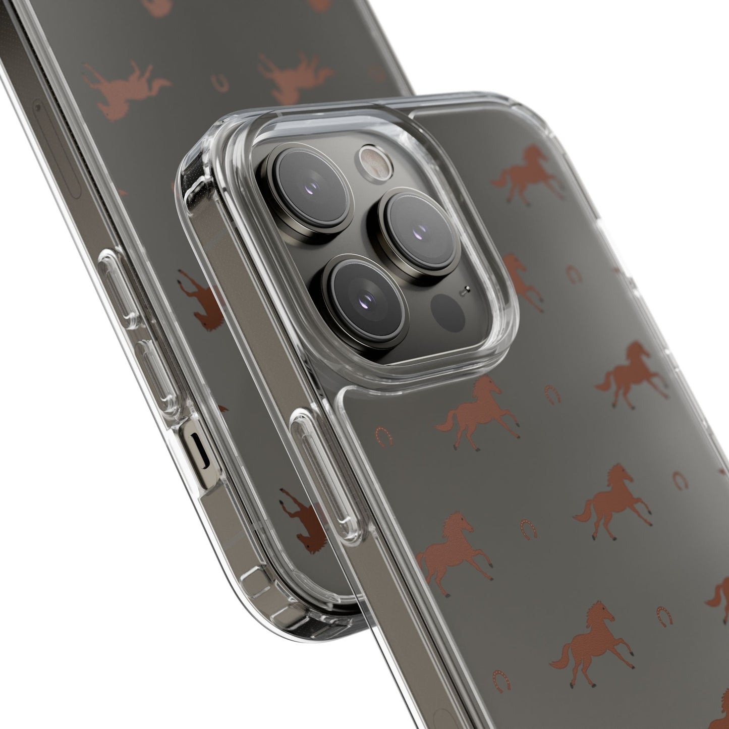 Horse Pattern Clear Phone Case — Equestrian Horses & Horseshoes Design