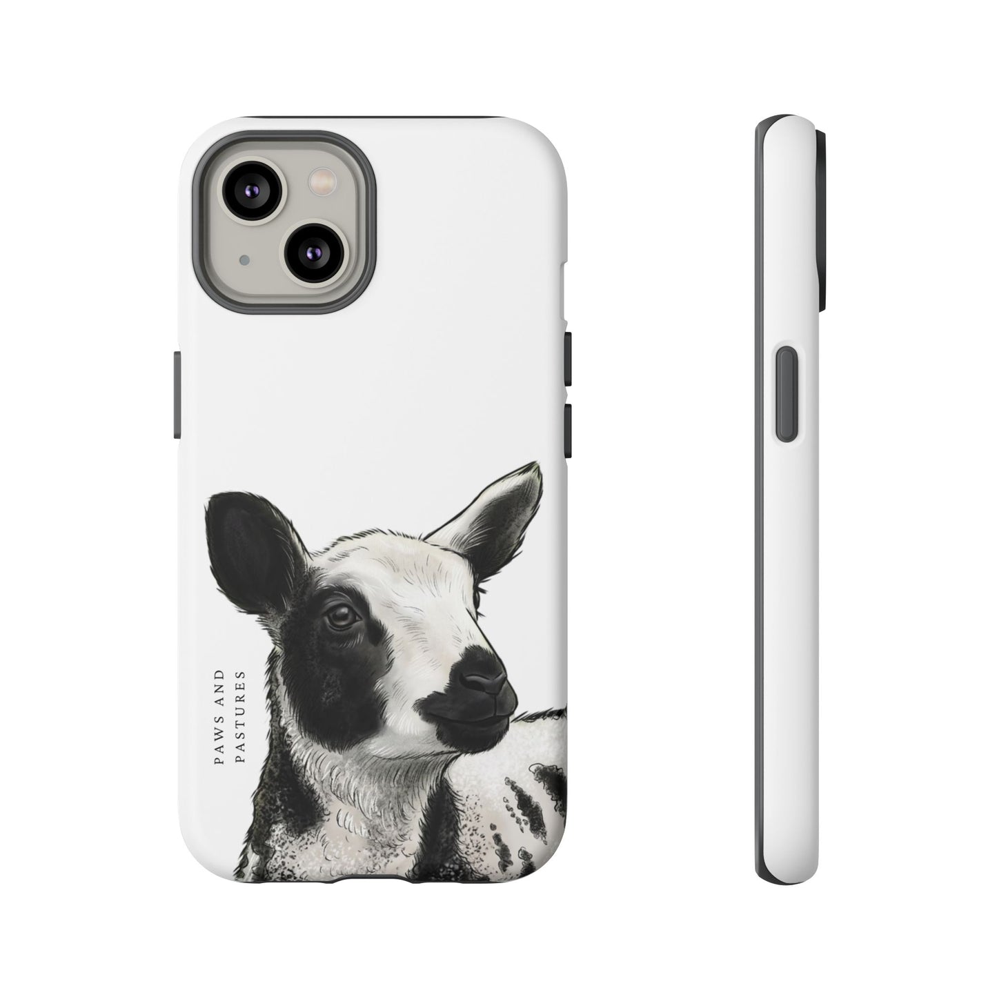 Dutch Spotted Sheep Portrait Phone Case - Black & White Lamb Illustration Protective Cover