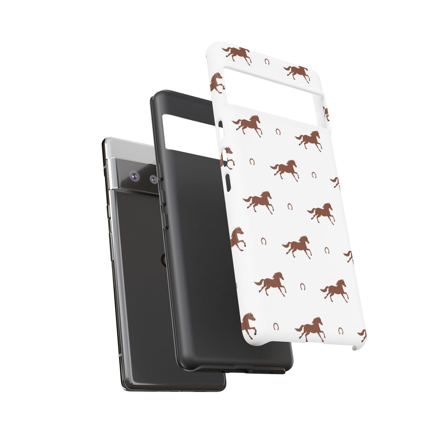 Horse Pattern Tough Phone Case — Brown Galloping Horses & Horseshoes on White