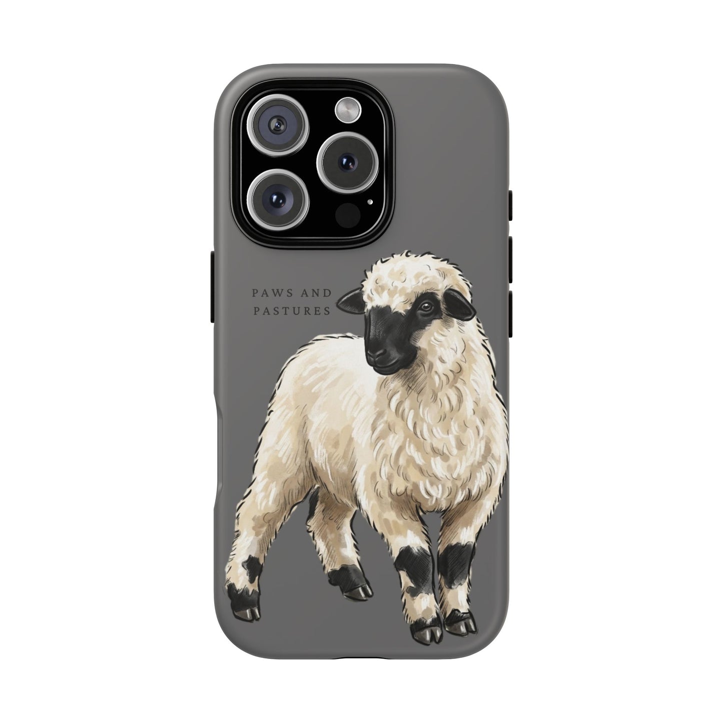 Grey Valais Blacknose Sheep Phone Case – 'Paws and Pastures' Cute Lamb Protective iPhone Cover