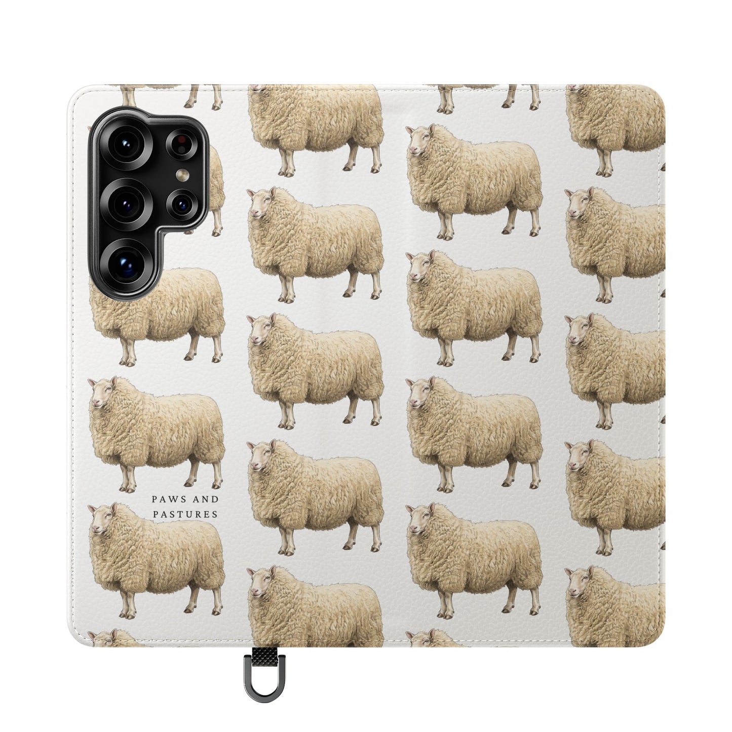 Cheviot Sheep Pattern Flip Phone Case – Cute Pastoral Wallet Cover with Card Slots
