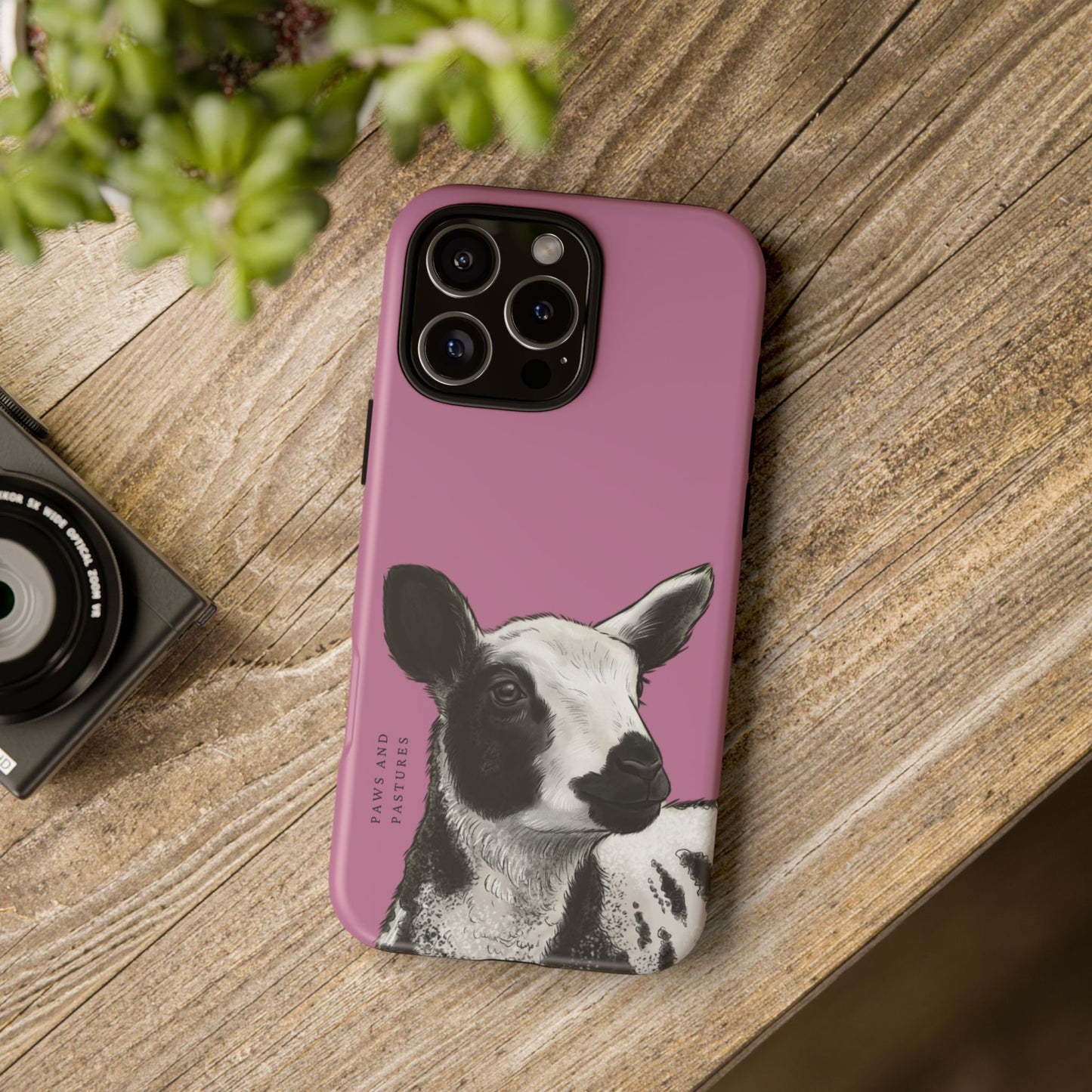 Pink Dutch Spotted Sheep Portrait Phone Case - Black & White Lamb Illustration Protective Cover