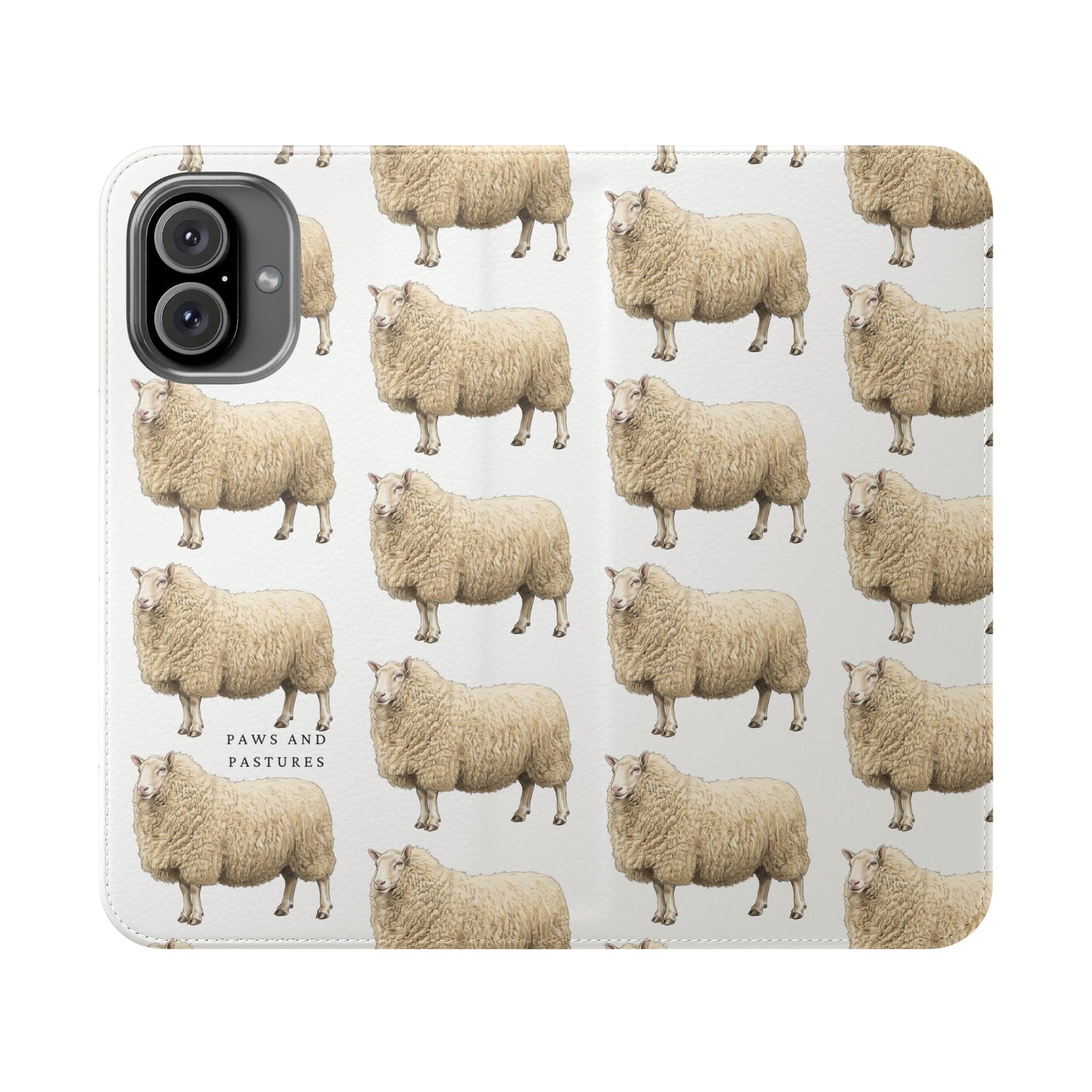 Cheviot Sheep Pattern Flip Phone Case – Cute Pastoral Wallet Cover with Card Slots