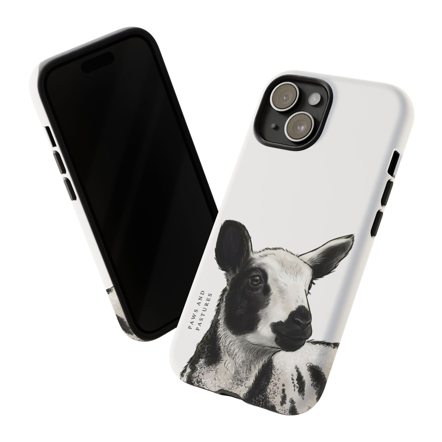 Dutch Spotted Sheep Portrait Phone Case - Black & White Lamb Illustration Protective Cover