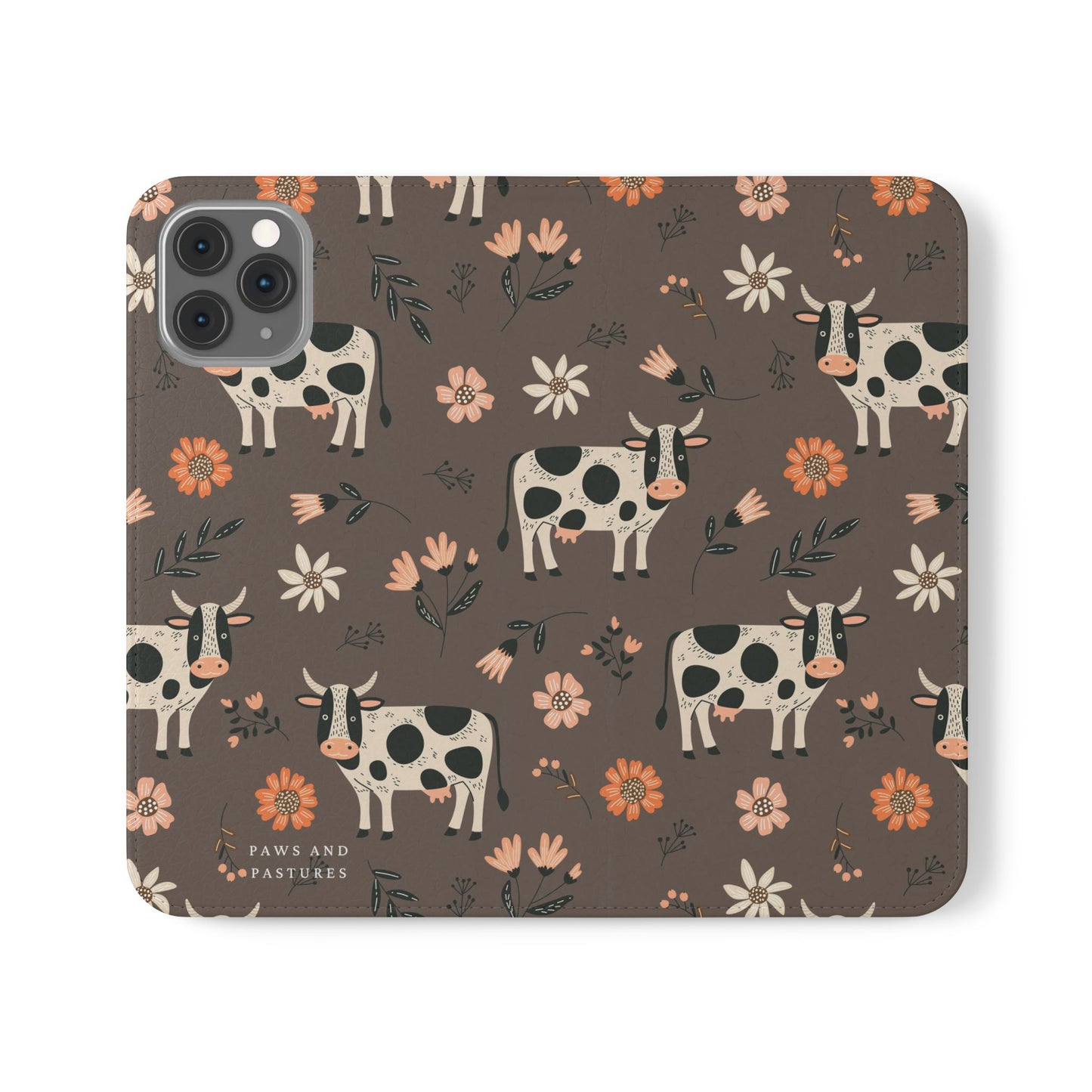 Cow Floral Flip Phone Case – Folklore Farm Pattern Wallet Case
