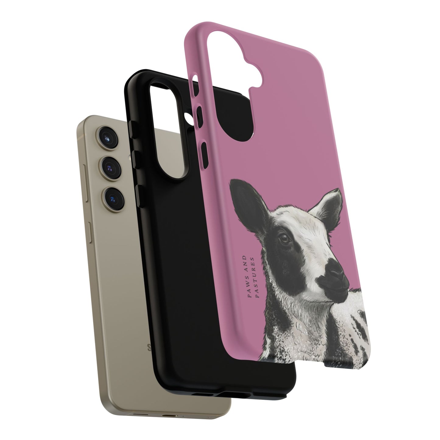 Pink Dutch Spotted Sheep Portrait Phone Case - Black & White Lamb Illustration Protective Cover