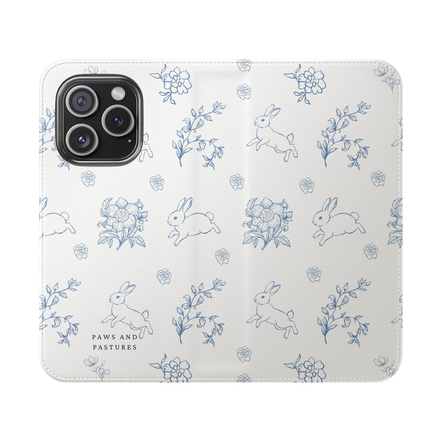 Bunny Pattern Flip Phone Case – Floral Blue Rabbit Wallet Cover