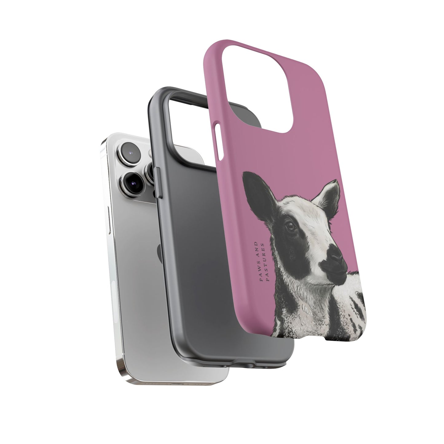 Pink Dutch Spotted Sheep Portrait Phone Case - Black & White Lamb Illustration Protective Cover