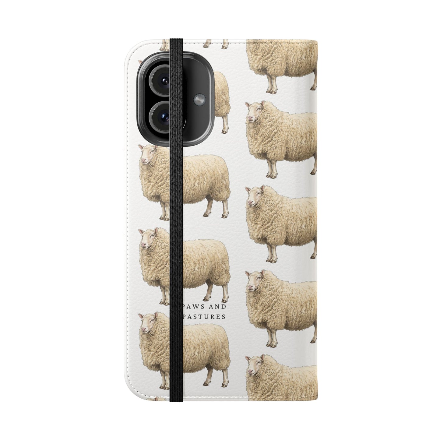 Cheviot Sheep Pattern Flip Phone Case – Cute Pastoral Wallet Cover with Card Slots