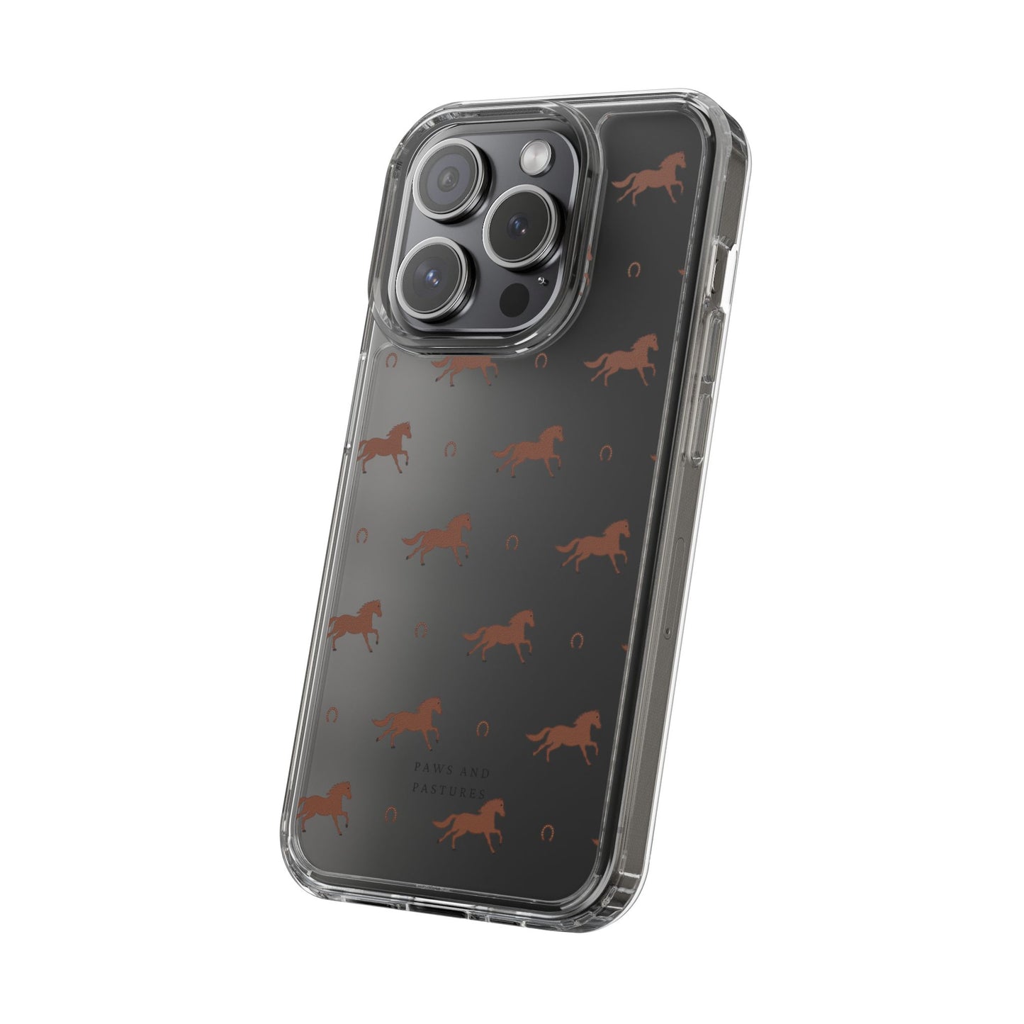 Horse Pattern Clear Phone Case — Equestrian Horses & Horseshoes Design