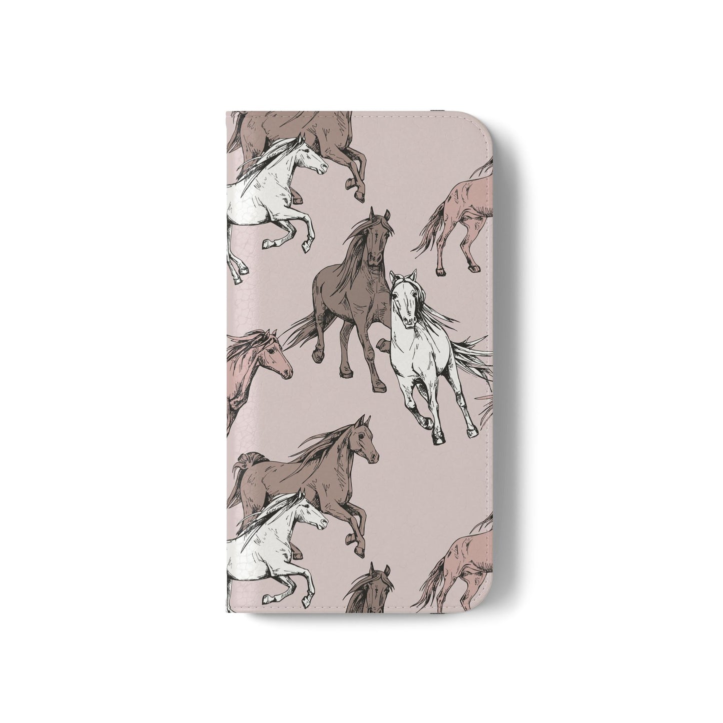 Horse Pattern Flip Phone Case — Pink Running Horses Wallet Cover