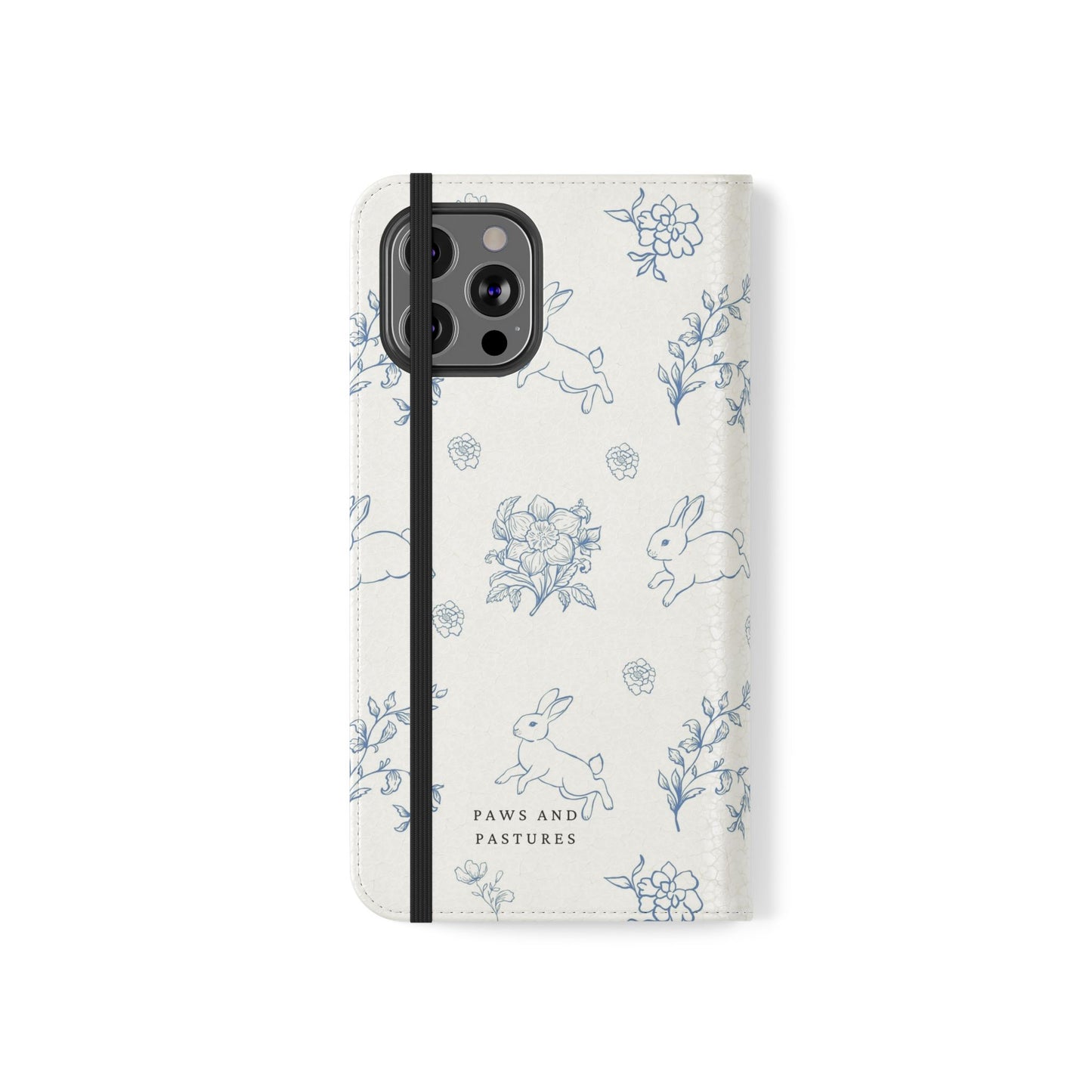 Bunny Pattern Flip Phone Case – Floral Blue Rabbit Wallet Cover
