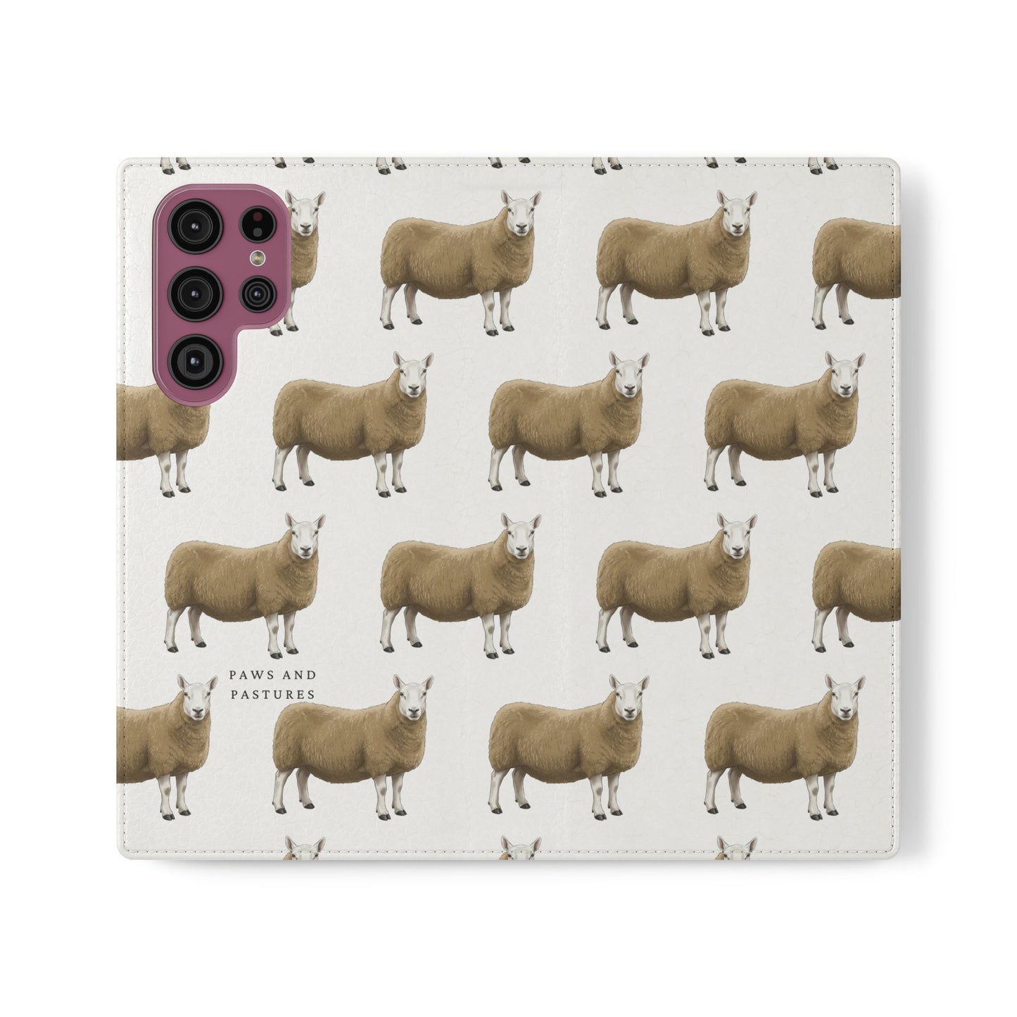Cheviot Sheep Pattern Flip Phone Case – Cute Pastoral Wallet Cover with Card Slots