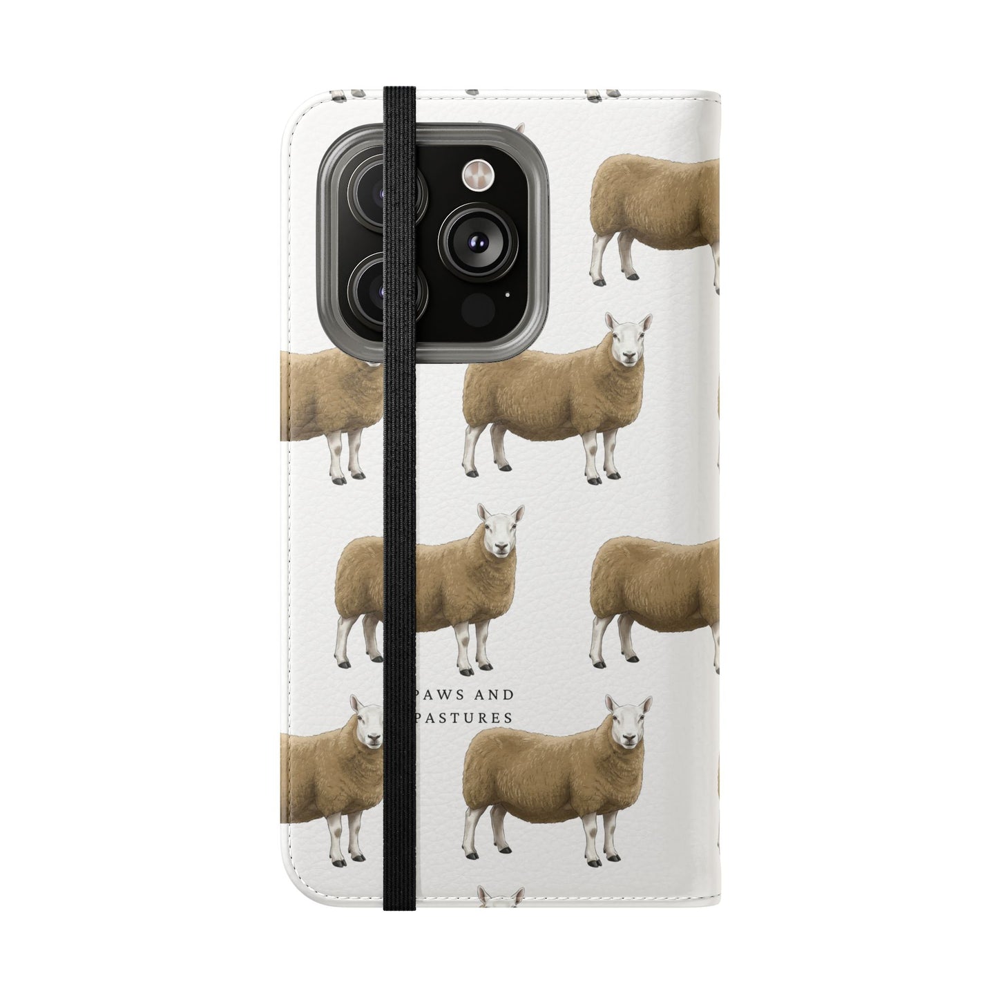 Cheviot Sheep Pattern Flip Phone Case – Cute Pastoral Wallet Cover with Card Slots
