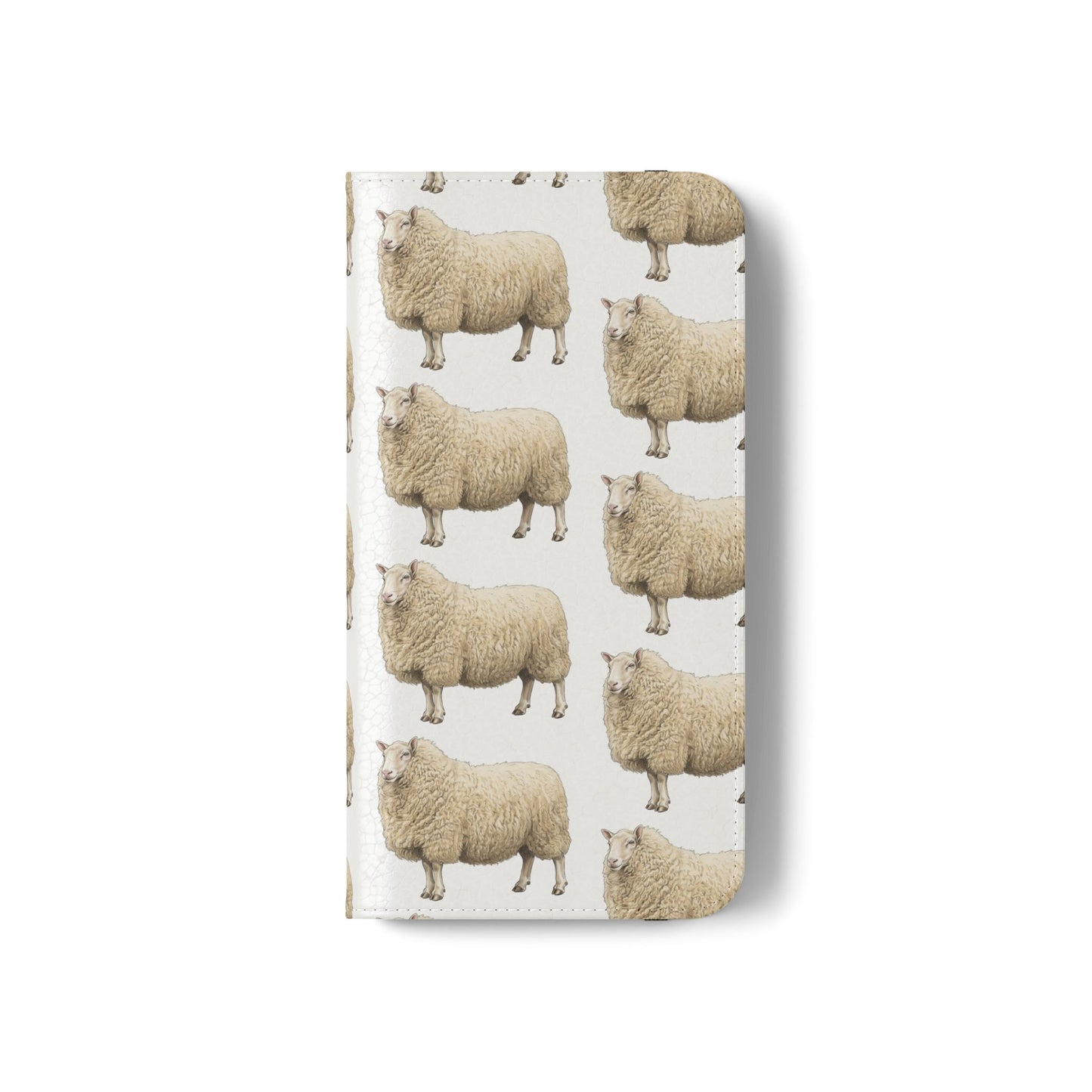 Cheviot Sheep Pattern Flip Phone Case – Cute Pastoral Wallet Cover with Card Slots