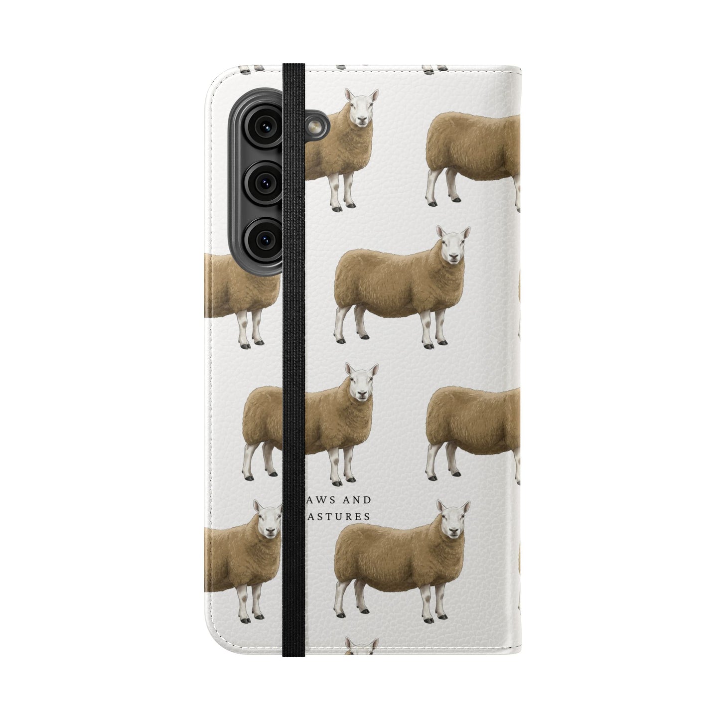 Cheviot Sheep Pattern Flip Phone Case – Cute Pastoral Wallet Cover with Card Slots